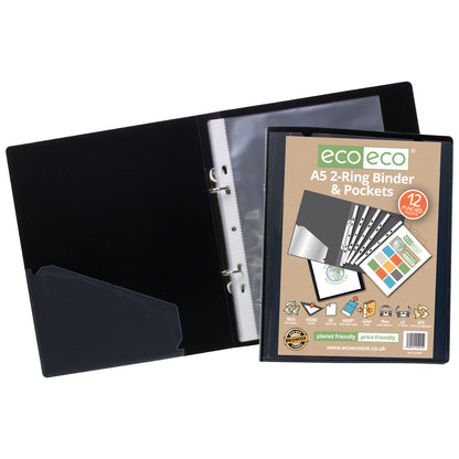 A5 65% Recycled 2-Ring Binder with 12 Punched Pockets