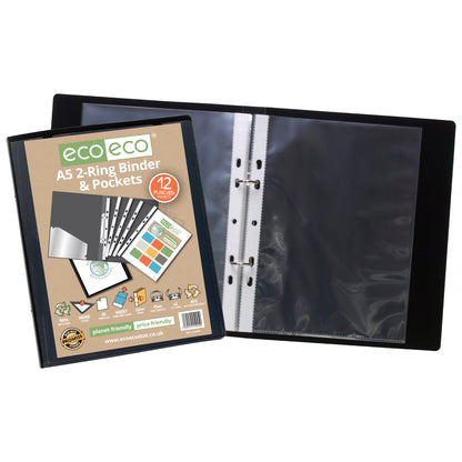 A5 65% Recycled 2-Ring Binder with 12 Punched Pockets