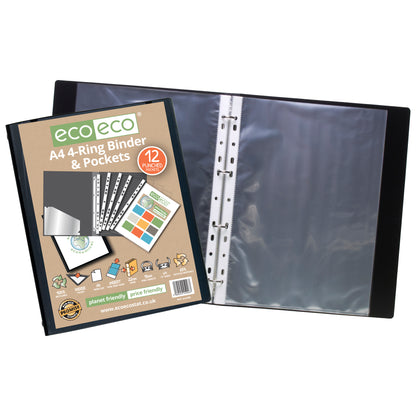 A4 65% Recycled 4-O Rings Presentation Ring Binder with 12 Multi Punched Pockets