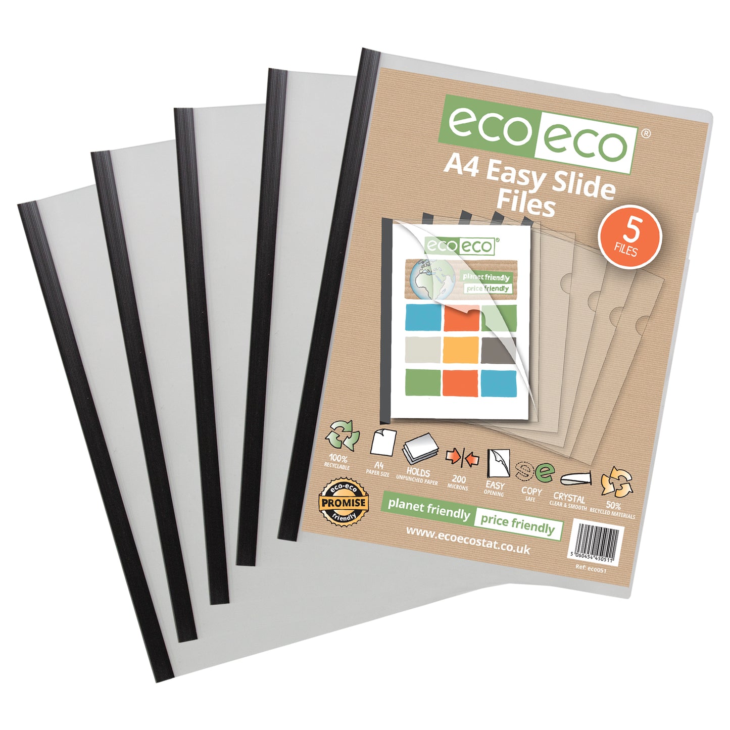 A4 50% Recycled Pack 5 Easy Slide Files