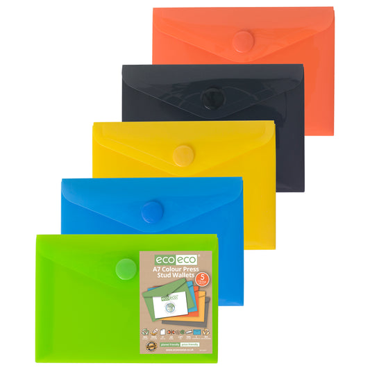 Pack 5 A7 50% Recycled Colour Press Stud Wallets