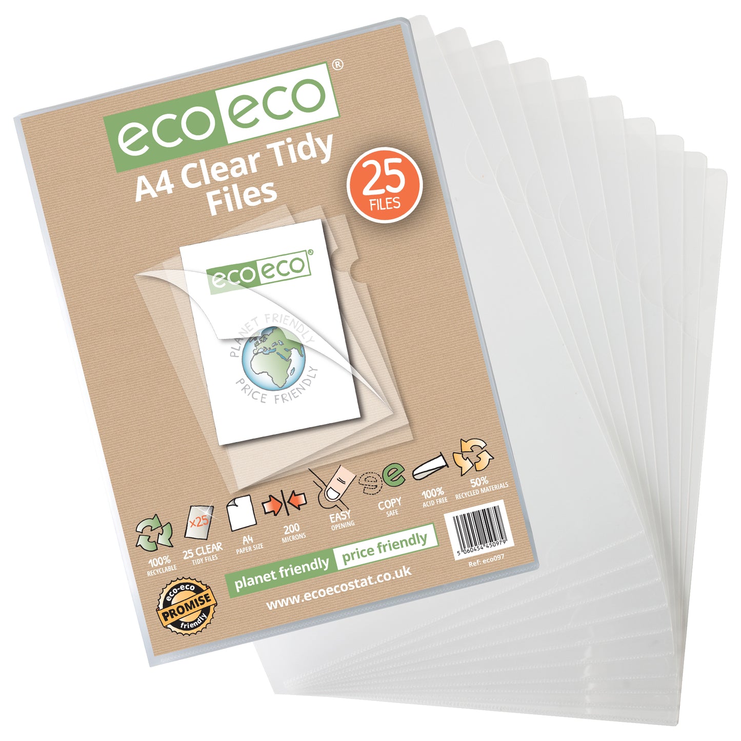 A4 50% Recycled Bag 25 Clear Tidy Files