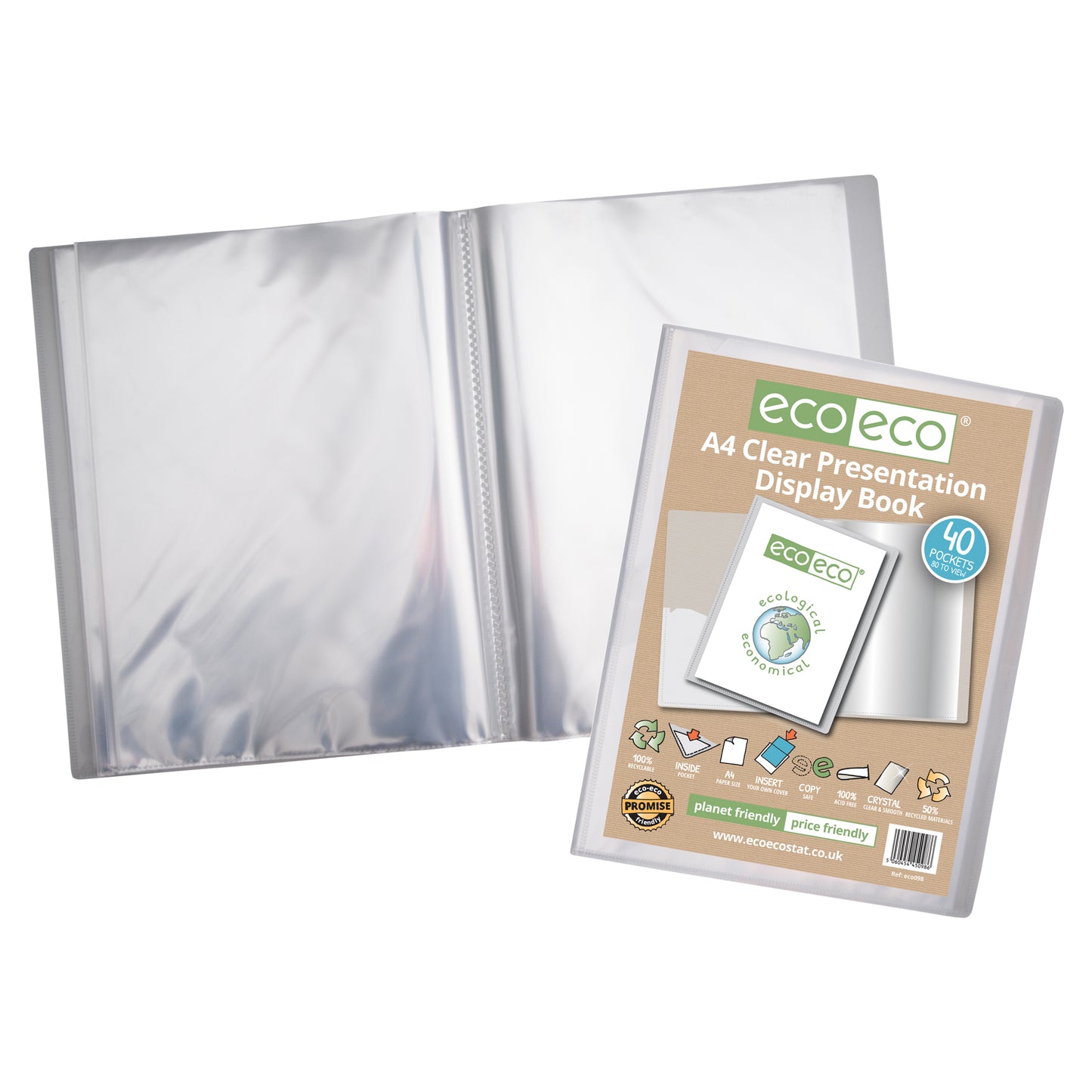 A4 50% Recycled Clear 40 Pocket Presentation Display Book