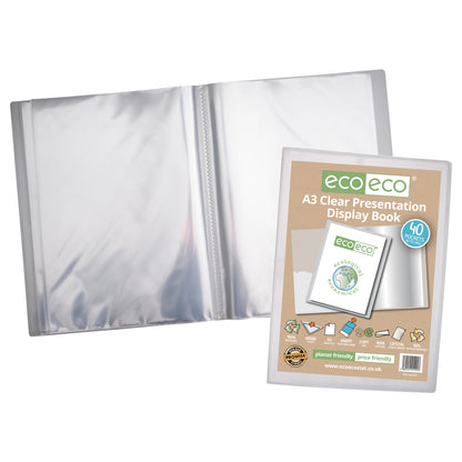 A3 50% Recycled Clear 40 Pocket Presentation Display Book