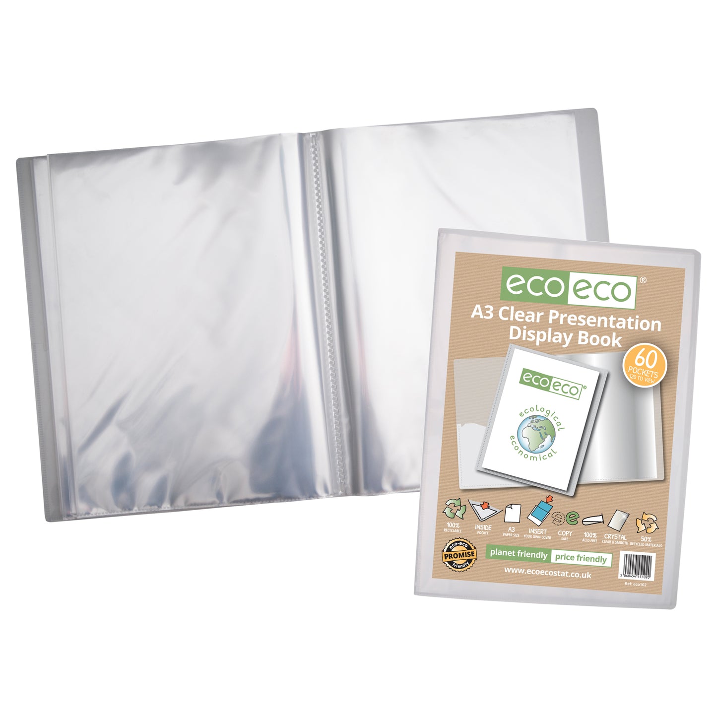 A3 50% Recycled Clear 60 Pocket Presentation Display Book