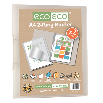 A4 Clear 95% Recycled Presentation 2 Ring Binder