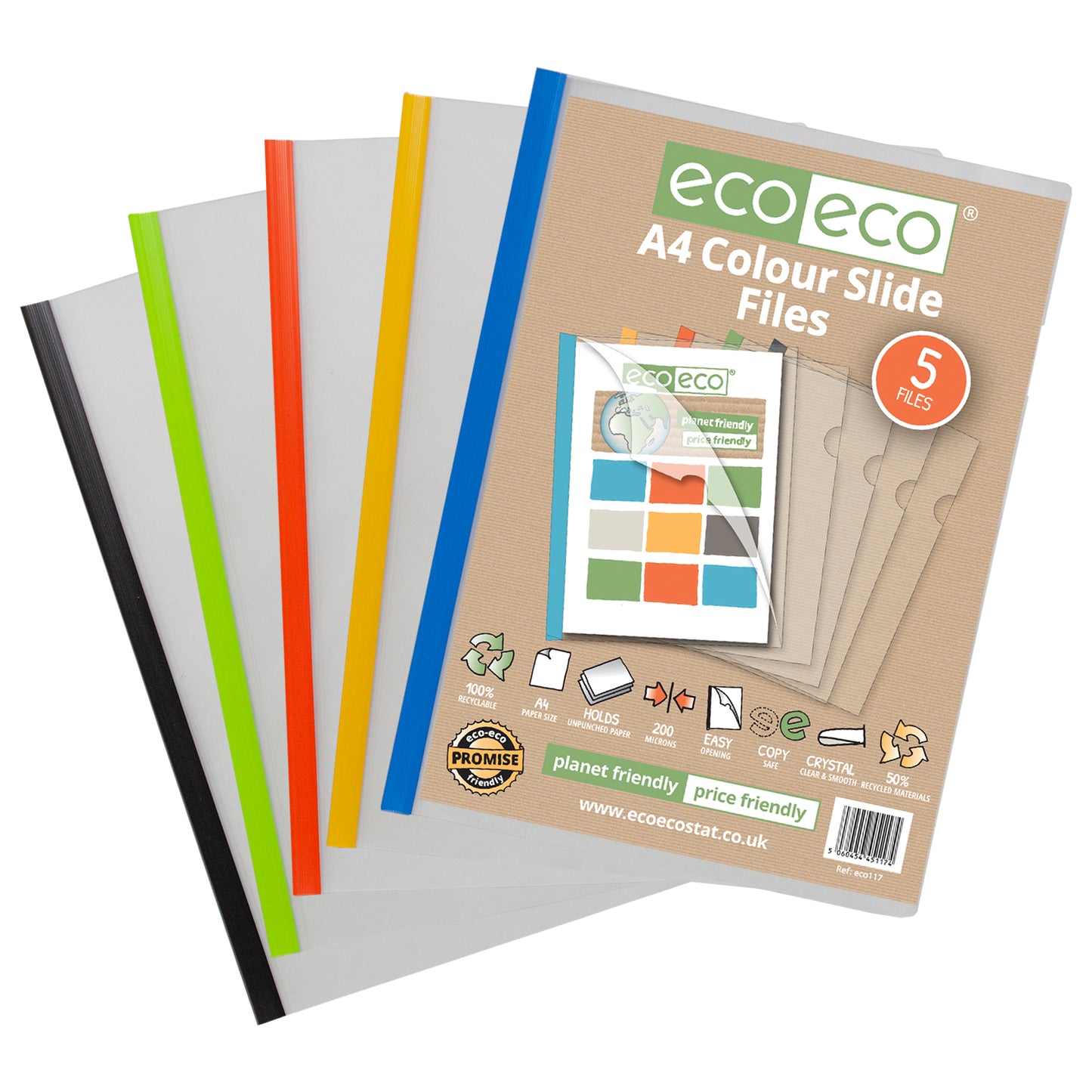 A4 50% Recycled Pack 5 Colour Easy Slide Files