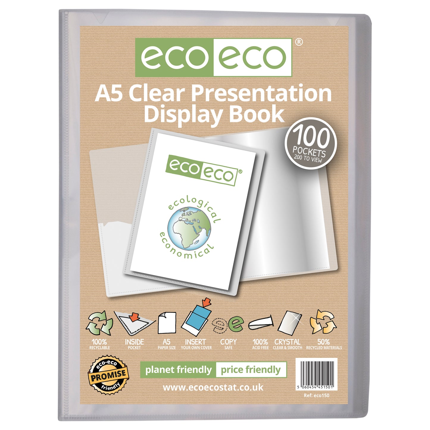 A5 Clear 50% Recycled 100 Pocket Presentation Display Book and Box