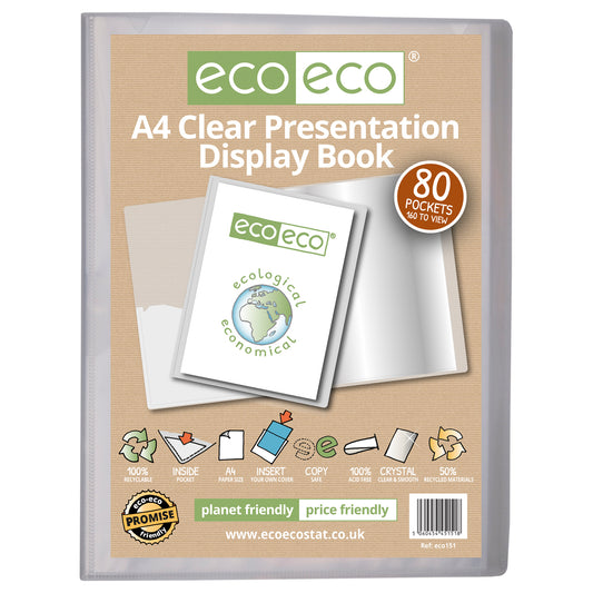 A4 Clear 50% Recycled 80 Pocket Presentation Display Book