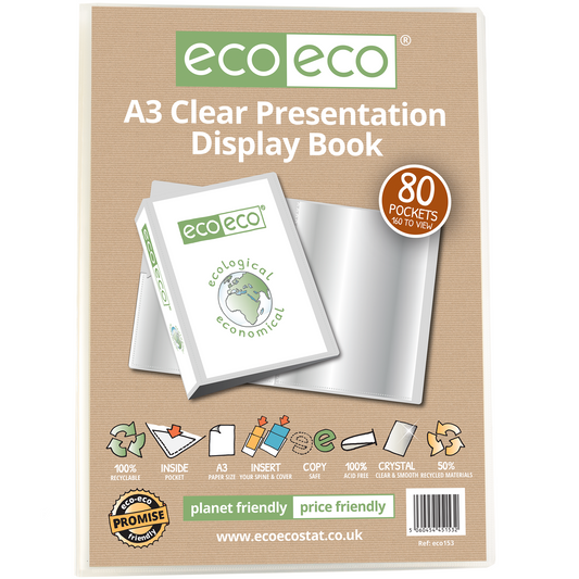 A3 50% Recycled Clear 80 Pocket Presentation Display Book