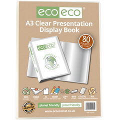 A3 50% Recycled Clear 80 Pocket Presentation Display Book