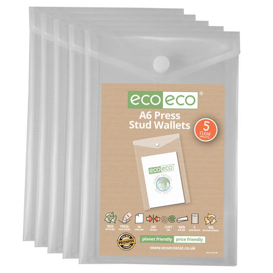 Pack 5 A6 95% Recycled Portrait Press Stud Wallets