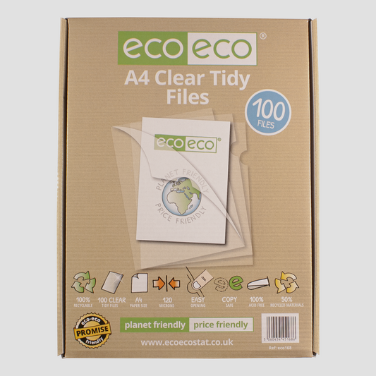 A4 50% Recycled Box 100 Clear Tidy Files