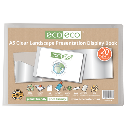 A5 50% Recycled Clear 20 Pocket Landscape Presentation Display Book