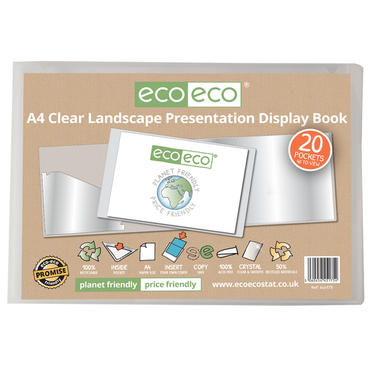 A4 50% Recycled Clear 20 Pocket Landscape Presentation Display Book