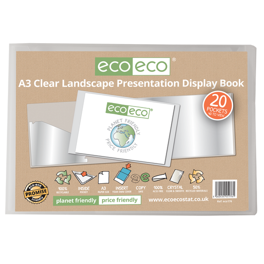 A3 50% Recycled Clear 20 Pocket Landscape Presentation Display Book