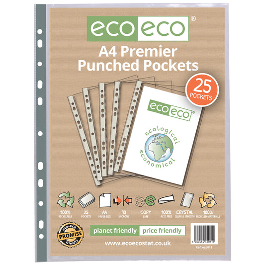 A4 100% Recycled Bag 25 Premier Multi Punched Pockets