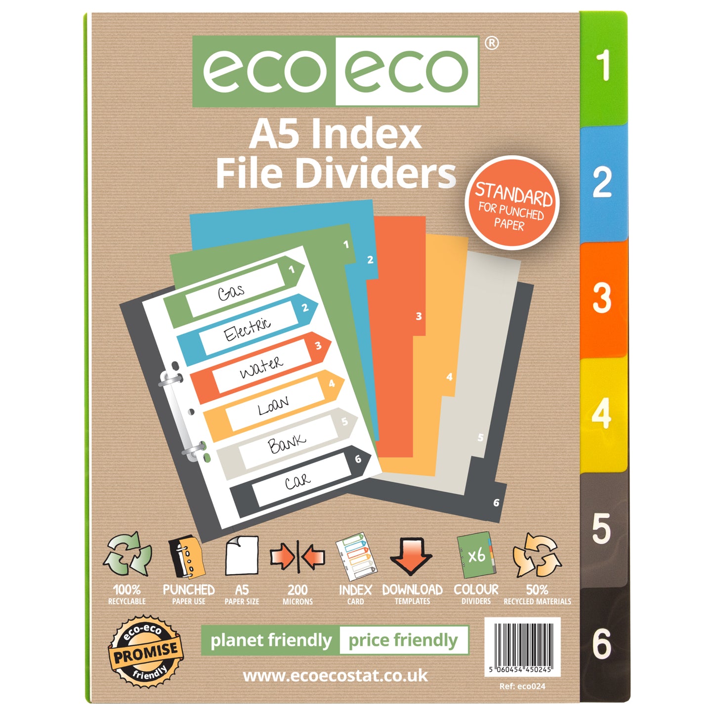 A5 50% Recycled Set 6 Index File Dividers