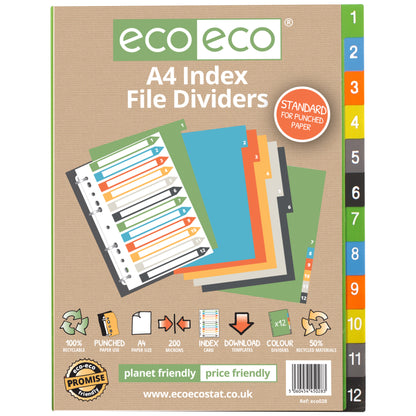 A4 50% Recycled Set 12 Index File Dividers