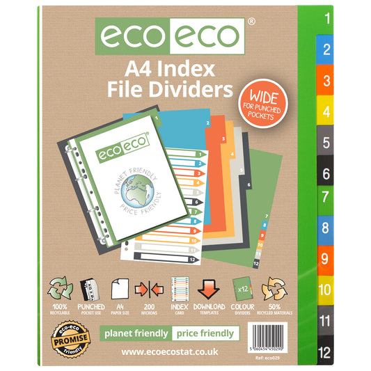 A4 50% Recycled Set 12 Wide Index File Dividers