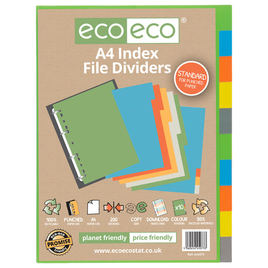 A4 50% Recycled Set 10 Index File Dividers