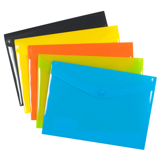 Pack 5 A6 50% Recycled Colour Press Stud Wallets