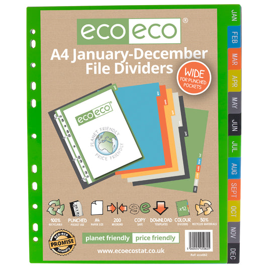 A4 50% Recycled January - December Wide Index File Dividers