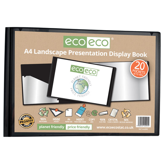 A4 50% Recycled 20 Pocket Landscape Presentation Display Book