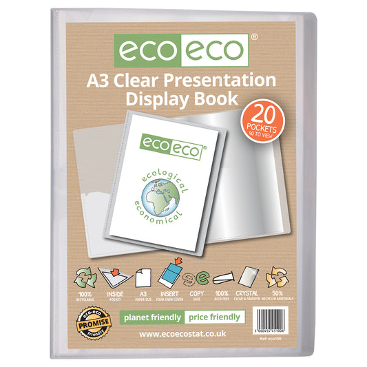 A3 50% Recycled Clear 20 Pocket Presentation Display Book