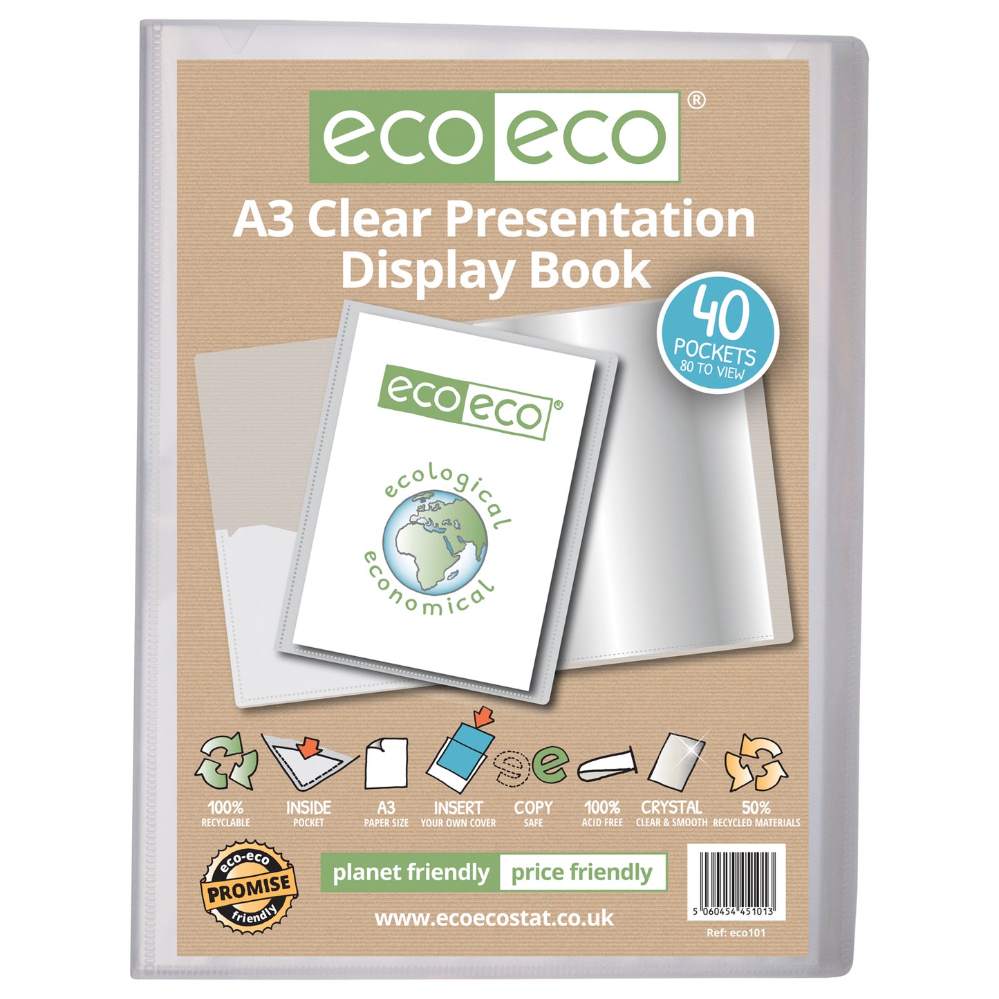 A3 50% Recycled Clear 40 Pocket Presentation Display Book