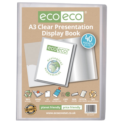 A3 50% Recycled Clear 40 Pocket Presentation Display Book