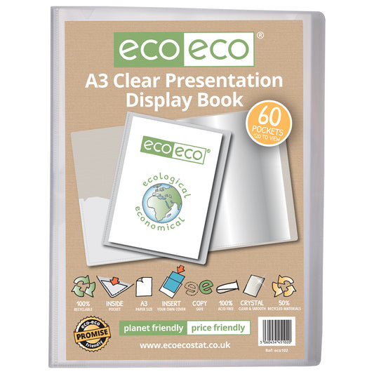 A3 50% Recycled Clear 60 Pocket Presentation Display Book