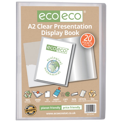 A2 50% Recycled Clear 20 Pocket Presentation Display Book