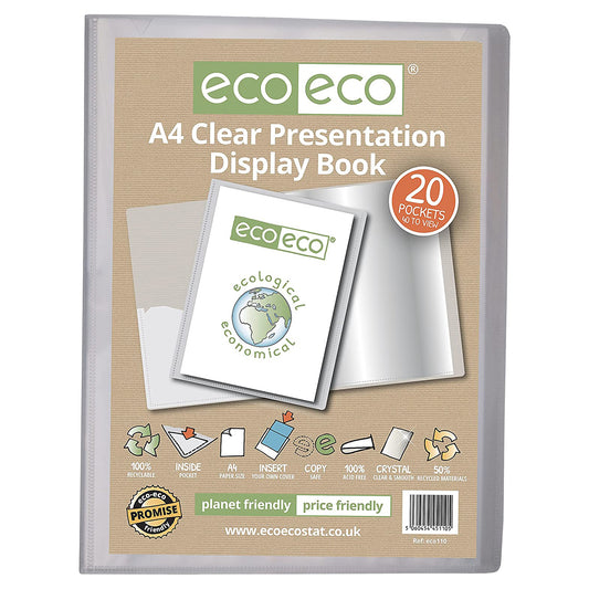 A4 50% Recycled Clear 20 Pocket Presentation Display Book