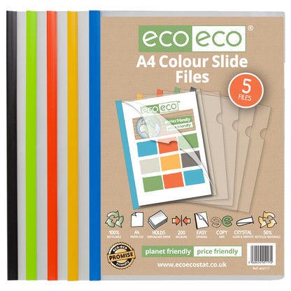 A4 50% Recycled Pack 5 Colour Easy Slide Files