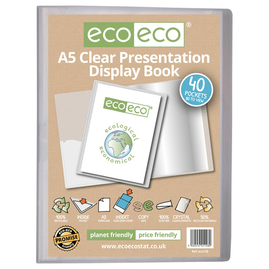 A5 50% Recycled Clear 40 Pocket Presentation Display Book