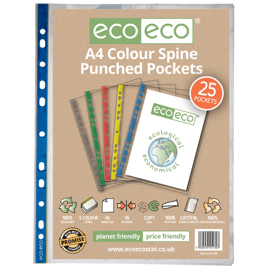 A4 100% Recycled Bag 25 Colour Spine Multi Punched Pockets