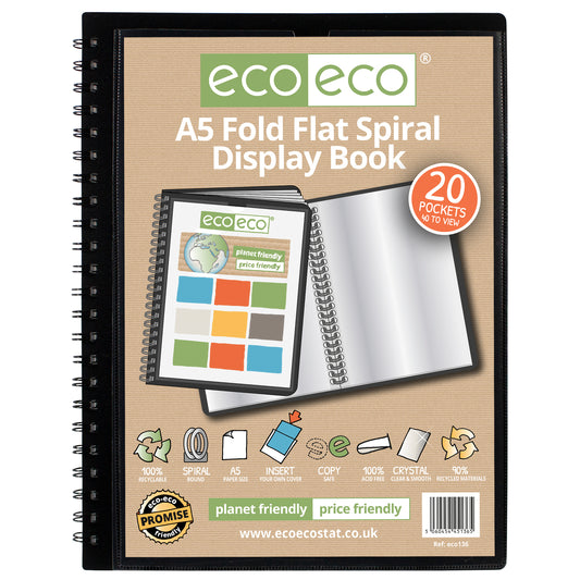 A5 90% Recycled 20 Pocket Fold Flat Spiral Display Book