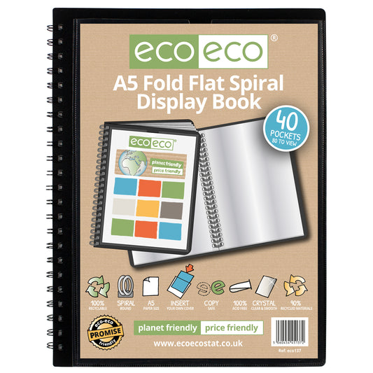 A5 90% Recycled 40 Pocket Fold Flat Spiral Display Book