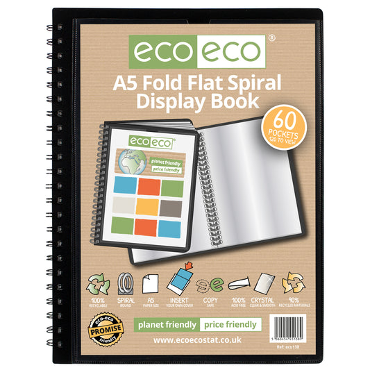 A5 90% Recycled 60 Pocket Fold Flat Spiral Display Book