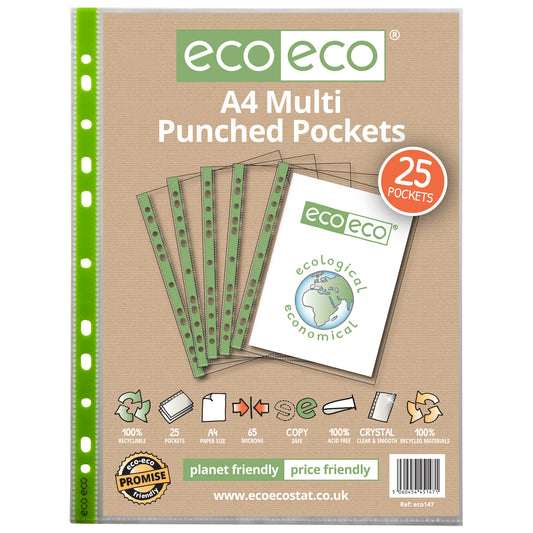 A4 100% Recycled Bag 25 Multi Punched Pockets 65 Micron