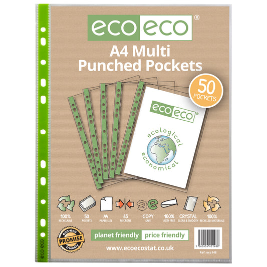 A4 100% Recycled Bag 50 Multi Punched Pockets 65 Micron